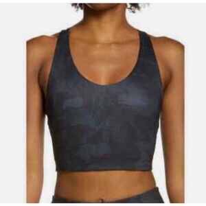 Zella Studio Lite Longline Sports Bra In Grey Depths Say My Name Camo Sz M New